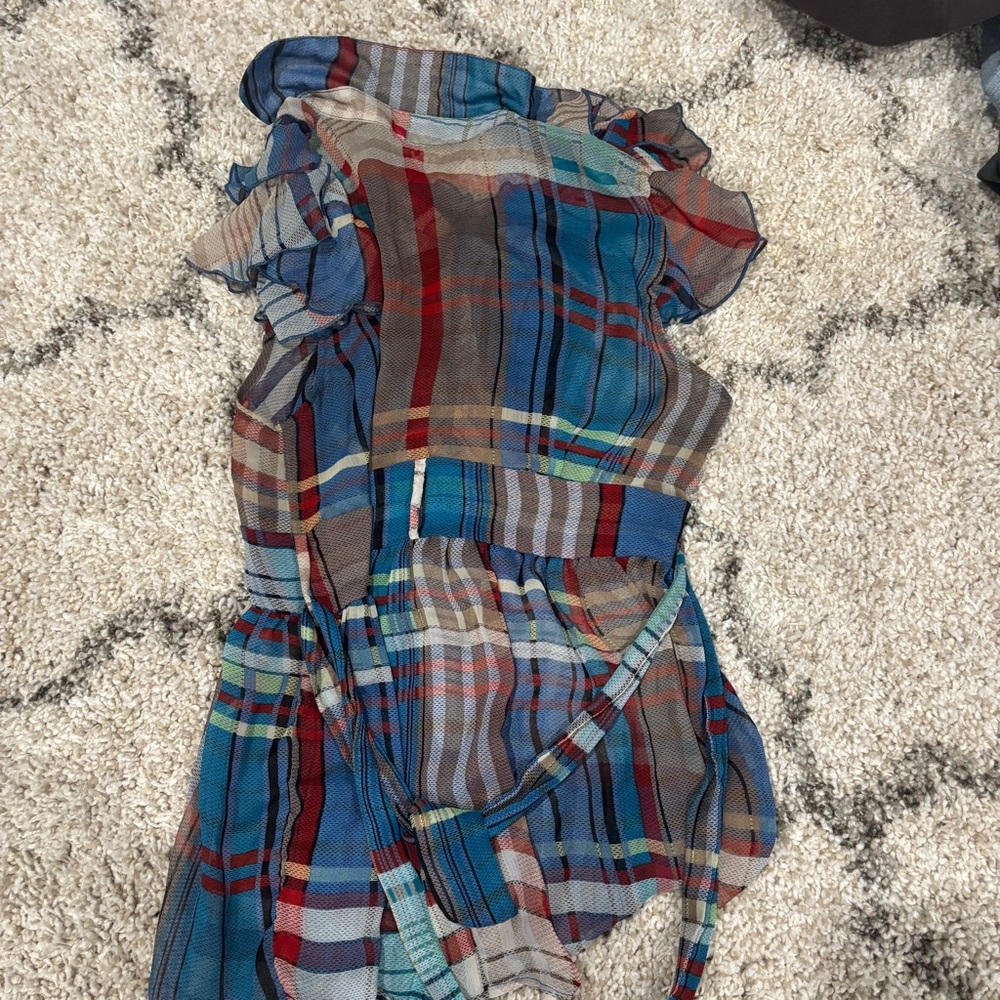 Colorful Plaid Ruffle Blouse - Picture 5 of 6